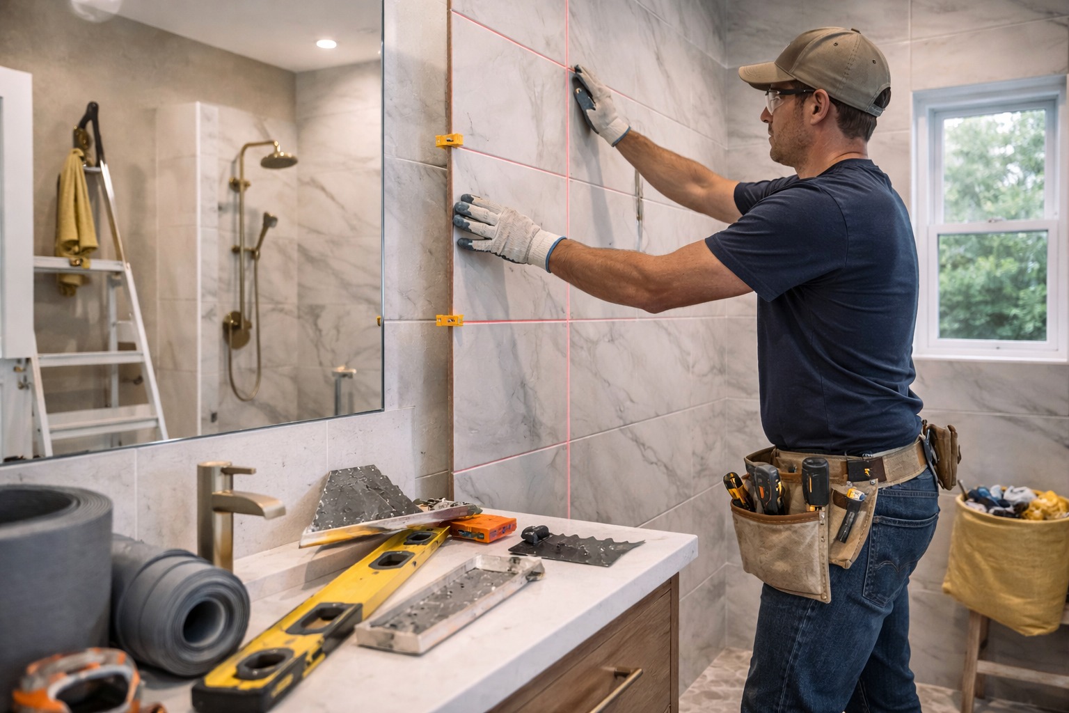 Professional bathroom installation with proper waterproofing